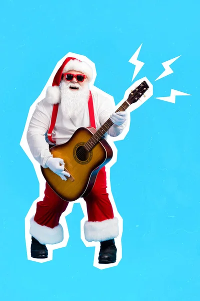 Kreatywne Zdjęcie Kolaż Grafika Plakat Pocztówka Zdjęcie Zabawny Człowiek Santa — Zdjęcie stockowe
