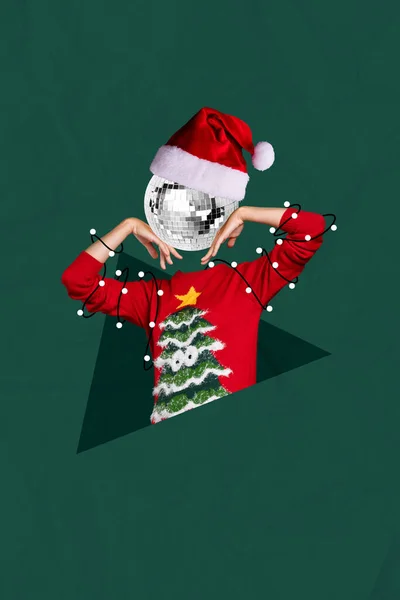 Poster Seasonal Collage Weird Person Disco Ball Face Prepare Christmas — Stock Photo, Image
