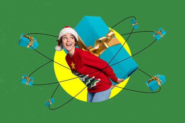 Meghívó Kártya Kollázs Karácsonyi Kereskedelmi Hölgy Mikulás Szállít Nagy Álom — Stock Fotó