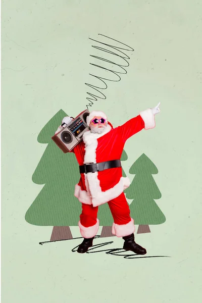 Convite Brochura Colagem Engraçado Funky Santa Claus Divirta Festa Natal — Fotografia de Stock