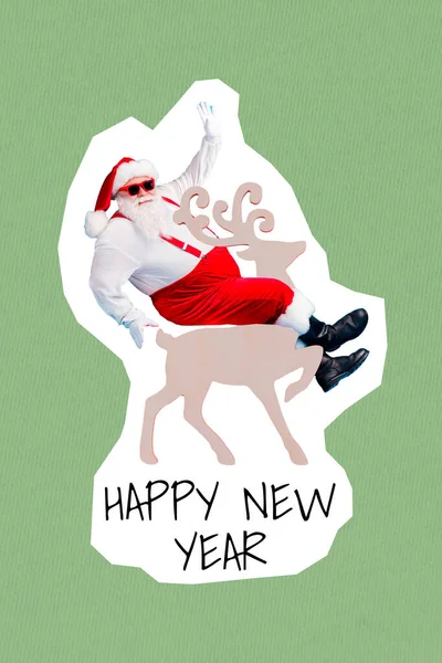Convite Brochura Colagem Engraçado Santa Claus Passeio Chifre Animal Entrega — Fotografia de Stock