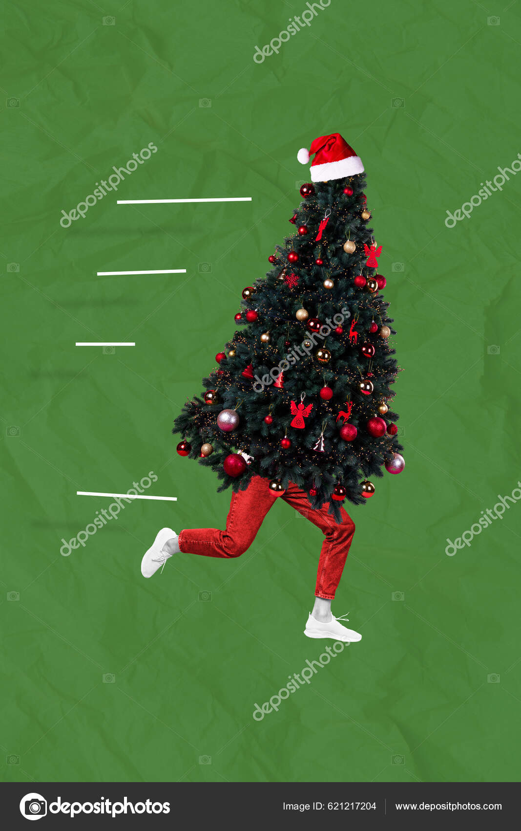 Collage Photo Coureur Sans Tête Drôle Abstraite Noël Arbre Usure — Photo de  stock par ©deagreez1 - 621217204, image size:1067x1700