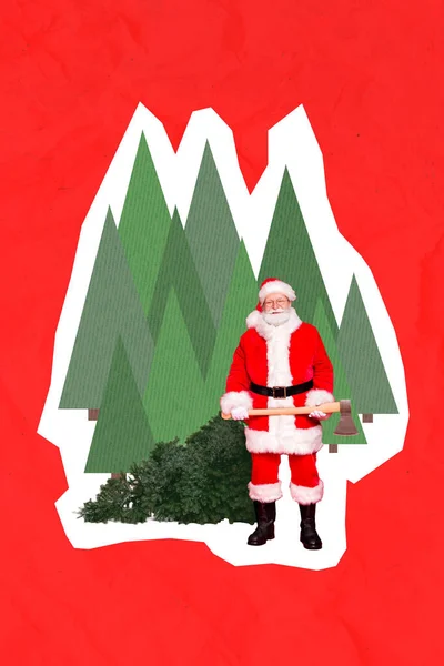 Carte Postale Voeux Collage Santa Claus Coupe Bois Épicéa Avec — Photo