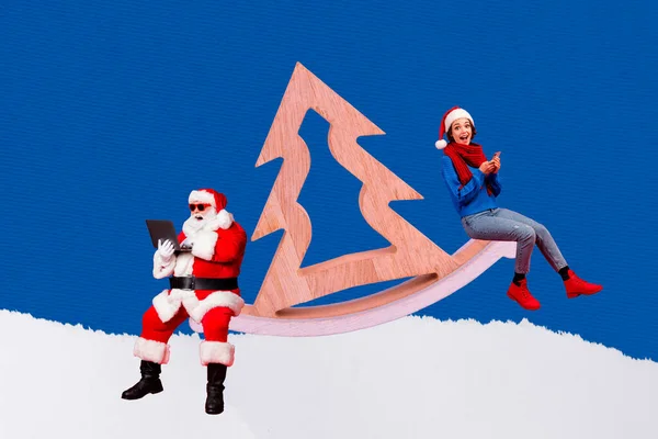 Affisch Collage Banner Santa Claus Dam Sitta Jul Inredning Bläddra — Stockfoto