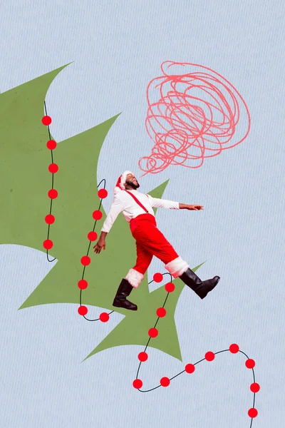 Salutation Collage Voiture Petite Santa Claus Étape Sur Arbre Décoré — Photo