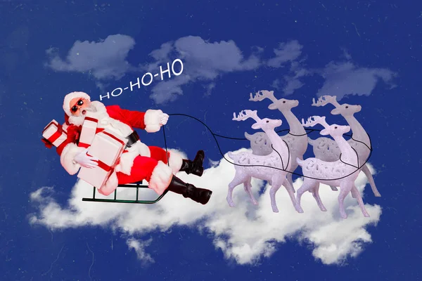 Invitación Collage Imagen Divertido Funky Navidad Padre Gritando Entregar Regalos —  Fotos de Stock