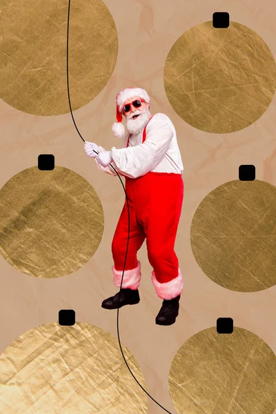 Collage Annons Bild Roliga Santa Claus Ordna Jul Händelse Tillfälle — Stockfoto