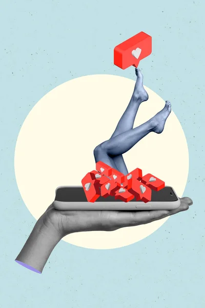 Creatieve Foto Collage Kunstwerk Poster Van Sexy Meisje Voet Verslaafde — Stockfoto