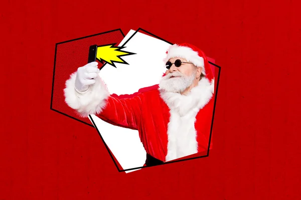 Imagen Collage Imagen Santa Claus Fresco Hacer Foto Disparo Smartphone — Foto de Stock
