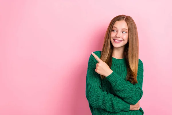 Foto Chica Joven Excitada Positiva Usar Cálido Otoño Jersey Punto — Foto de Stock