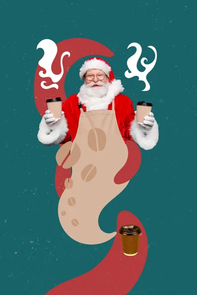 Modèle Illustration Créative Abstraite Rétro Collage Grand Père Noël Servant — Photo