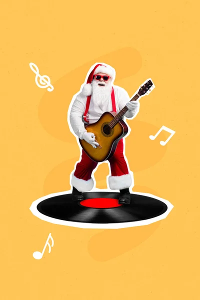 Eski Noel Baba Nın Kolaj Fotoğrafı Noel Kostümü Giy Müzik — Stok fotoğraf