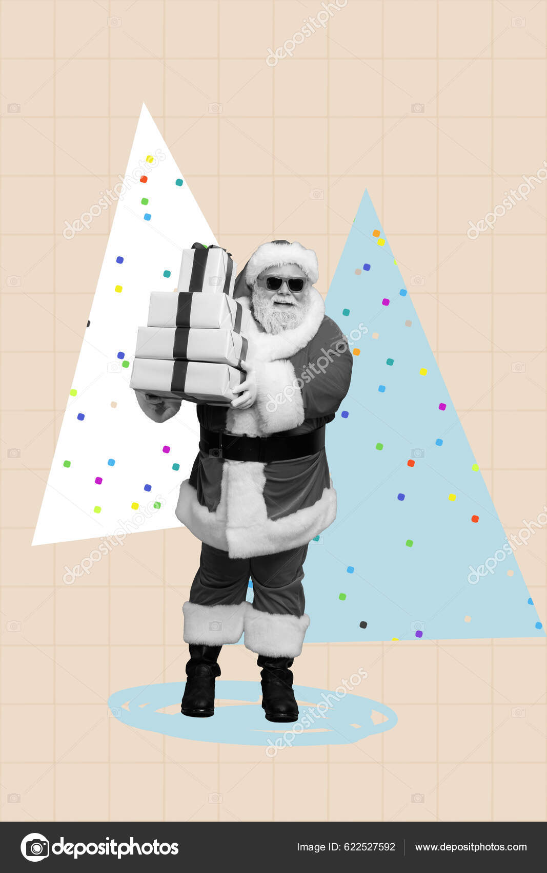 Vertical Collage Picture Aged Positive Santa Black White Gamma Arms