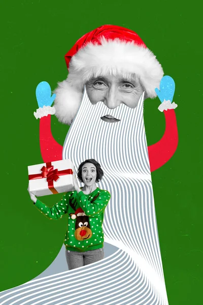 Foto Tecknad Serier Skiss Collage Bild Funky Glada Santa Helper — Stockfoto