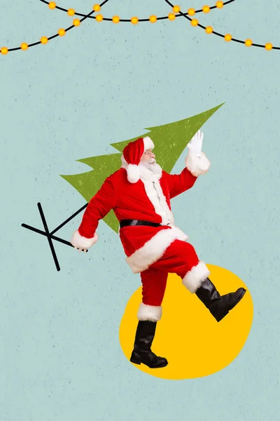 Imagem Colagem Vertical Papai Noel Fresco Carregar Segurar Desenho Xmas — Fotografia de Stock