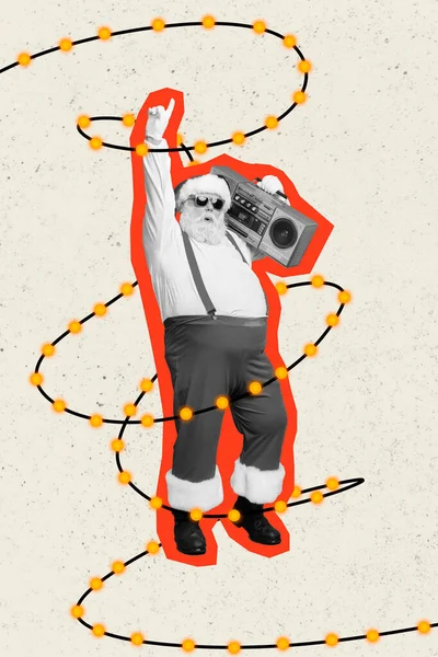 Verticale Collage Van Opgewonden Verouderde Santa Claus Zwart Witte Kleuren — Stockfoto