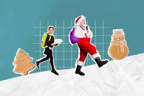 Collage Immagine Pinup Pop Retrò Schizzo Energico Camminare Babbo Natale — Foto Stock