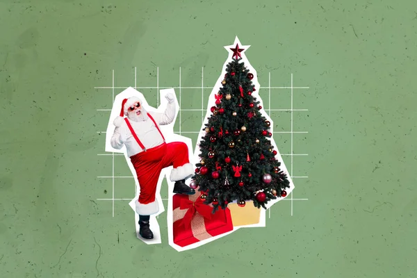 Colagem Imagem Pinup Pop Retro Esboço Feliz Papai Noel Feliz — Fotografia de Stock