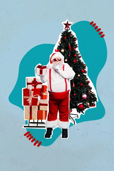 Креативний Абстрактний Шаблон Колаж Санта Клауса Смішний Прохолодний Скляний Шельф — стокове фото