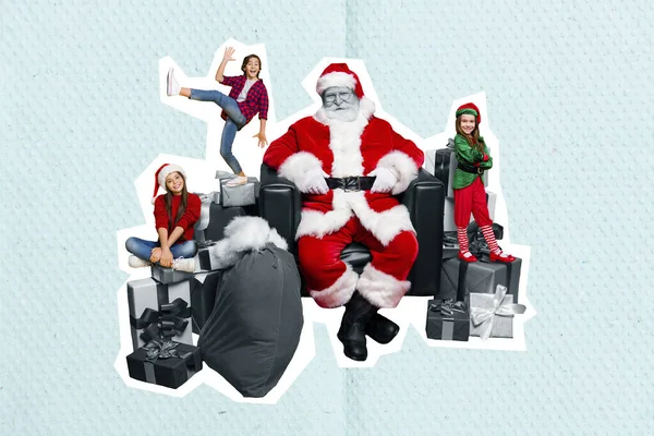 Creative Photo Kollázs Alkotás Plakát Képeslap Öreg Vicces Ember Santa — Stock Fotó