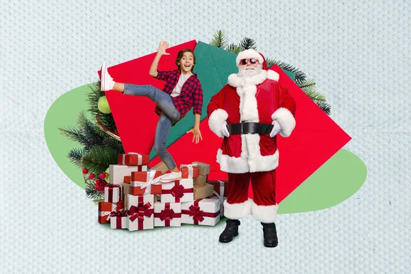 Kreativ Abstrakt Mall Collage Roliga Cool Santa Claus Solglasögon Liten — Stockfoto
