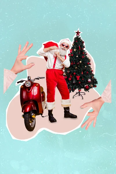 Imagem Colagem Composta Imagem Santa Claus Cool Sunglass Carry Entregar — Fotografia de Stock