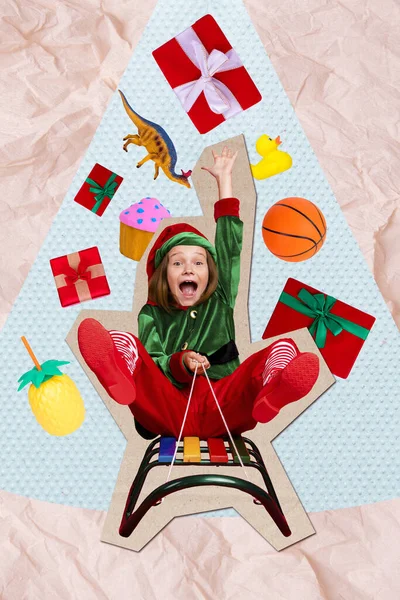 Kreativ Foto Collage Kunstwerk Poster Postkarte Von Positiven Jungen Folie — Stockfoto