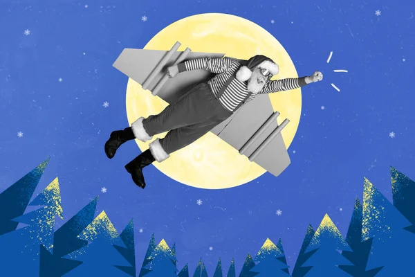 Imagen Exclusiva Del Boceto Imagen Revista Santa Claus Emocionada Volando — Foto de Stock
