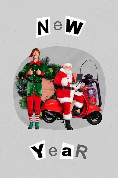 Foto Skiss Grafik Collage Konstverk Bild Funky Cool Santa Elf — Stockfoto