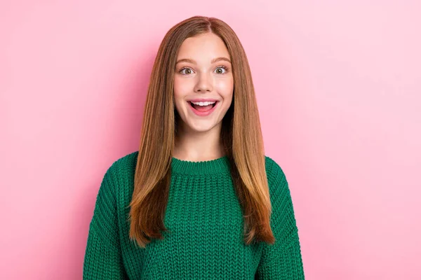 Zdjęcie Młodzieży Zabawny Podekscytowany Pozytywny Wstrząśnięty Dziewczyna Otwarte Usta Duża — Zdjęcie stockowe