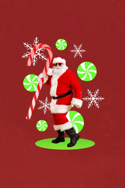 Pionowe Kreatywne Kolaż Zdjęcie Optymistyczne Zadowolony Pozytywny Rodzaj Santa Claus — Zdjęcie stockowe