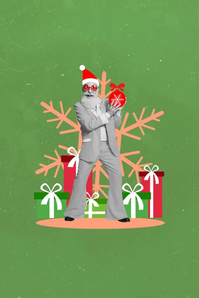 Креативное Ретро Изображение Смешного Дедушки Готовящегося Рождеству Представляет Собой Изолированный — стоковое фото