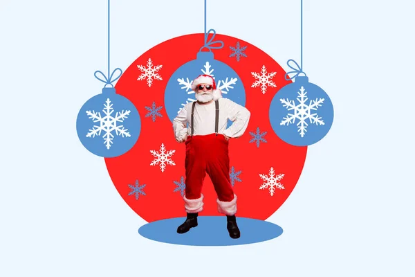 Творческий Коллаж Фото Рода Прохладно Фанки Оптимистичный Санта Клаус Стоять — стоковое фото