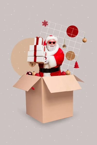 Kreative Retro Magazin Collage Bild Von Lustigen Funky Weihnachten Weihnachtsmann — Stockfoto