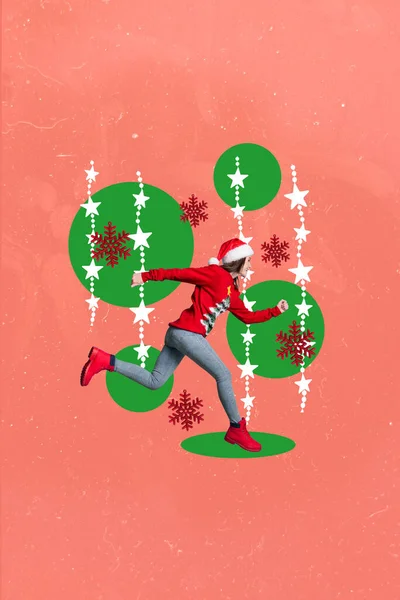 Collage Immagine Pinup Pop Retrò Schizzo Fretta Divertente Babbo Natale — Foto Stock