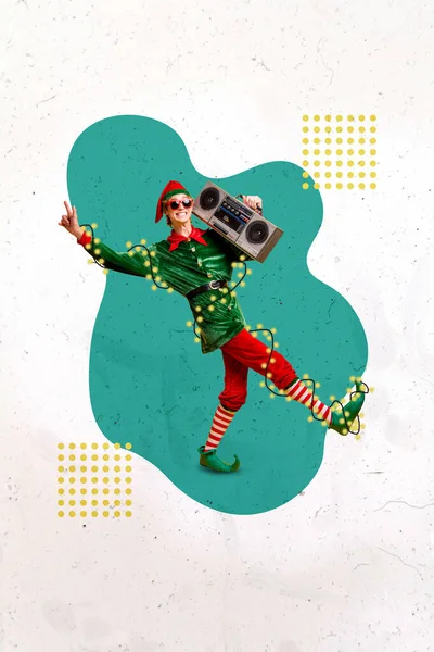 Modèle Illustration Créative Abstraite Rétro Collage Drôle Elfe Funky Dansant — Photo