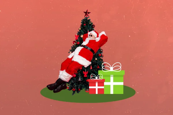 Kreative Collage Foto Illustration Von Entspannt Verträumt Zufrieden Weihnachtsmann Lehnt — Stockfoto