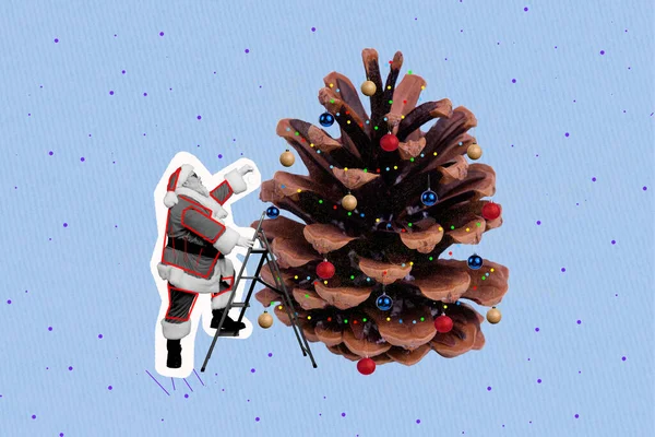 具有创意的3D摄影图画 滑稽时髦的祖父装饰圣诞树锥形孤立的图画背景 — 图库照片