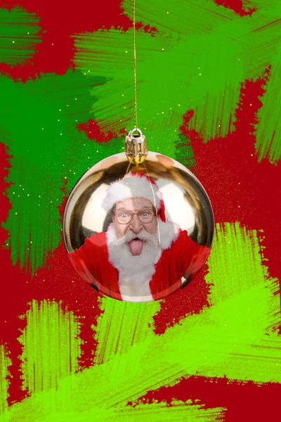 Exclusive Magazine Picture Sketch Image Funny Funky Grandfather Hanging Xmas — Stock Photo, Image