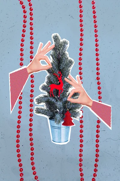 科勒奇3D图像拼凑起来的弹出复古草图装饰起来的圣诞树冷杉松树孤立的绘画背景 — 图库照片
