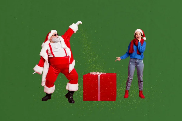 Exklusiv Tidning Bild Skiss Collage Bild Upphetsad Assistent Ser Santa — Stockfoto