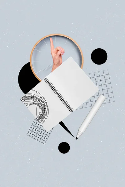 Vertikale Collage Illustration Des Menschlichen Arm Point Finger Wall Watch — Stockfoto