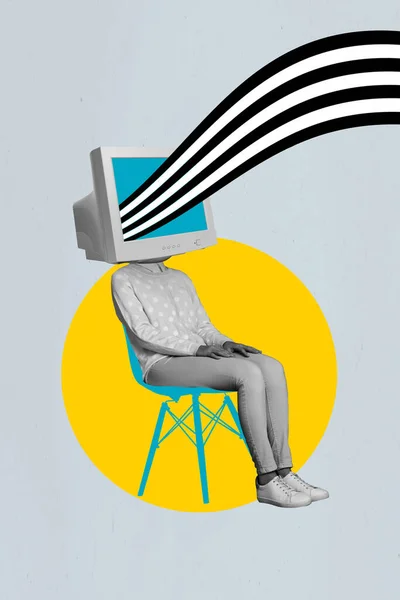 광고를 중독된 사용자 머리없는 컴퓨터 모니터의 콜라주 배경에 고립된 — 스톡 사진