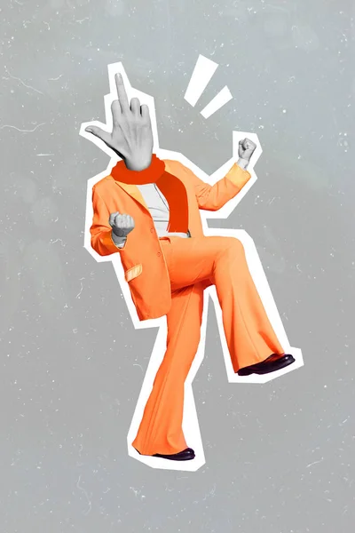 Вертикальный Коллаж Картина Восторженный Взволнованный Человек Поднимает Кулаки Праздновать Большую — стоковое фото
