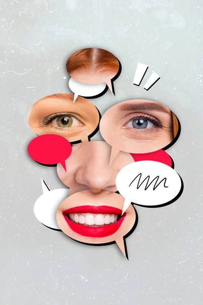創造的な抽象的なテンプレートグラフィックスバブルを話す女性の顔孤立した図面の背景のイメージ — ストック写真