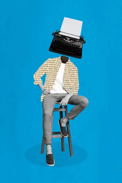 Коллаж Изображение Пинап Поп Ретро Эскиз Сидящего Кресла Писатель Журналист — стоковое фото