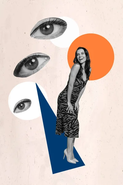 Verticale Creatieve Collage Foto Van Schattige Mooie Populaire Meisje Dragen — Stockfoto
