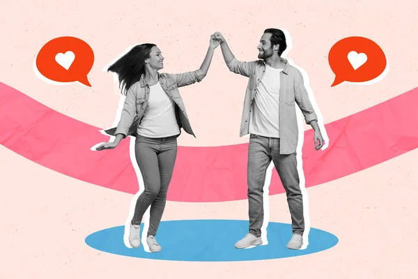 Kreativ Abstrakt Mall Collage Glada Leende Dans Par Dejta Äktenskap — Stockfoto