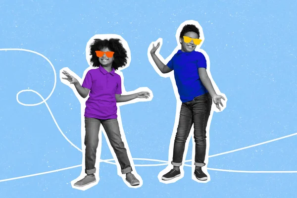 Creatieve Tekening Collage Beeld Van Dansende Kinderen Jongens Hebben Plezier — Stockfoto