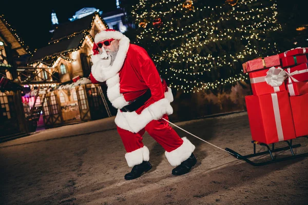 Full Body Portrait Aged Man Santa Claus Costume Step Walk — Stock Photo, Image
